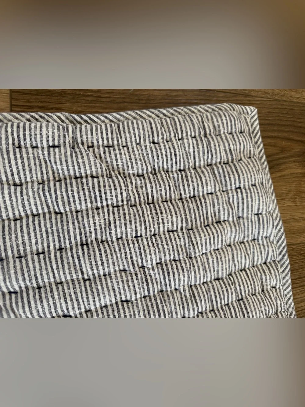 Ballard Designs Ticking Stripe Quilted Pillow Shams - Set of 2 Blue Cream